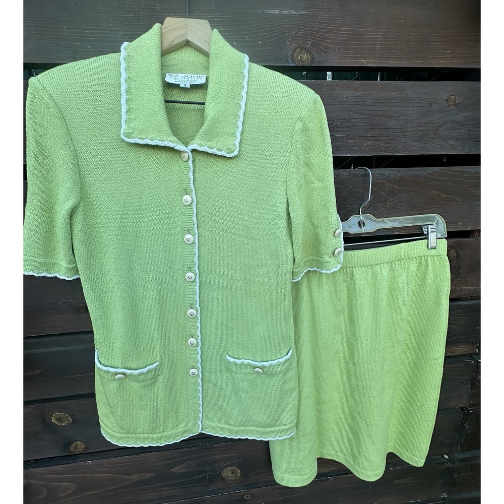 Vtg St. John Collection By Marie Gray Spring Pistachio Green Blazer & Skirt USA
